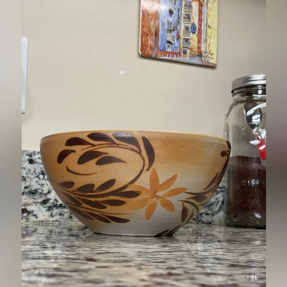 Handcrafted Floral Ceramic Bowl Minimalist Earthy Tones Crafted by Local Potter